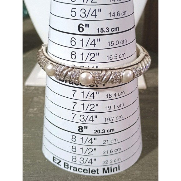 Brighton Faux Pearl Magic Rhinestone Hinged Bangle Bracelet - Picture 4 of 6